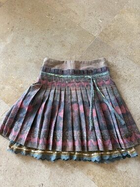Source Unknown Pleated Floral Skirt - Pink, Blue & Tan